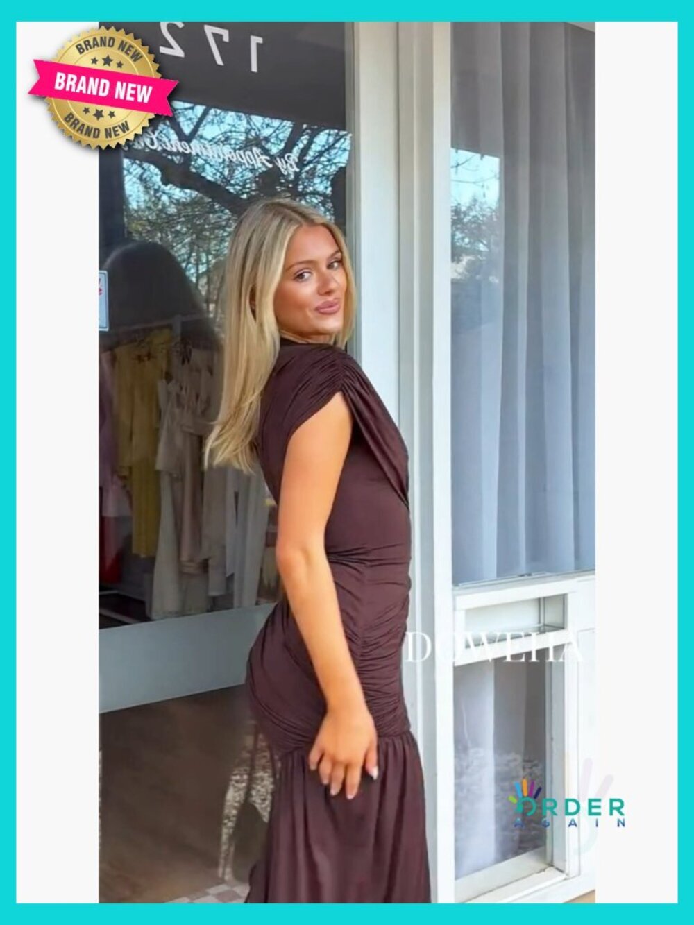 Elegant Bodycon Ruched Short Dress Mock Neck Asymmetrical Wrap Mini Cocktail - Picture 7 of 7